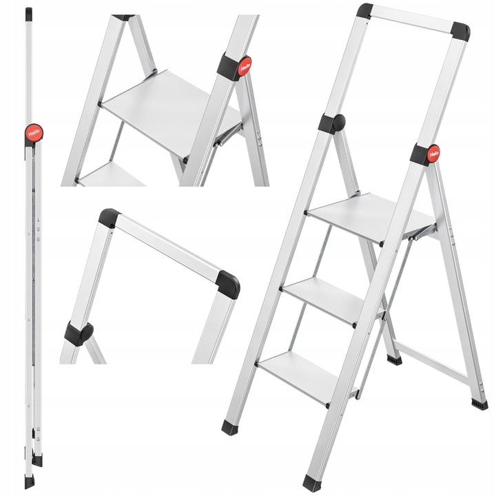 Schodki składane aluminiowe HAILO DK40 BasicLine, 3 stopnie, super wąskie