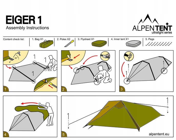 Namiot AlpenTent EIGER1 Ultralight 1os LEKKI 1,5kg