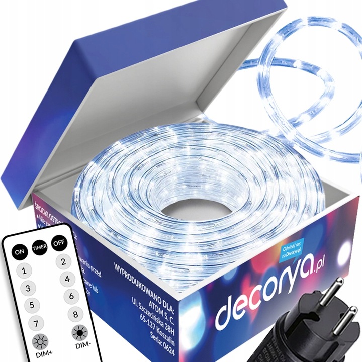 WĄŻ LED ŚWIETLNY ZEWNĘTRZNY BIAŁY ZIMNY LAMPKI PROGRAMATOR IP67 10m 230V