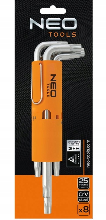 NEO KLUCZE IMBUSOWE TORX DŁUGIE ZE STALI CRV Z OTWOREM T10-T50 8EL 09-524
