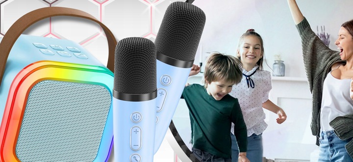 ZESTAW KARAOKE 2 MIKROFONY + GŁOŚNIK BEZPRZEWODOWY BLUETOOTH SUPER DŹWIĘK