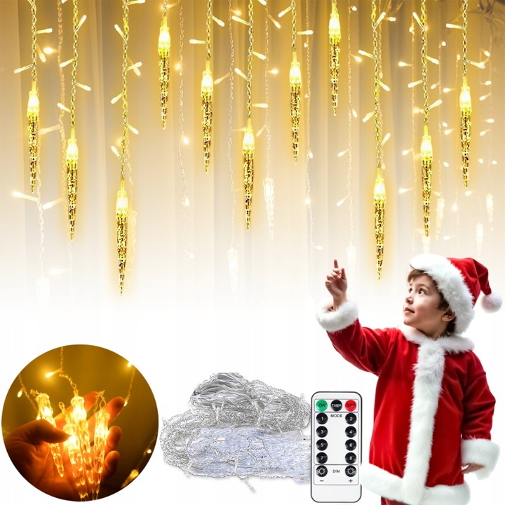 LAMPKI ZEWNĘTRZNE I WEWNĘTRZNE ŚWIĄTECZNE SOPLE 216 LED Z EFEKTEM ŚWIATEŁKA