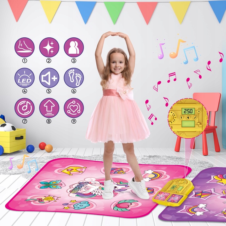 MATA DO TAŃCZENIA MUZYCZNA DLA DZIECI INTERAKTYWNA LED BLUETOOTH 9 × POZIOM