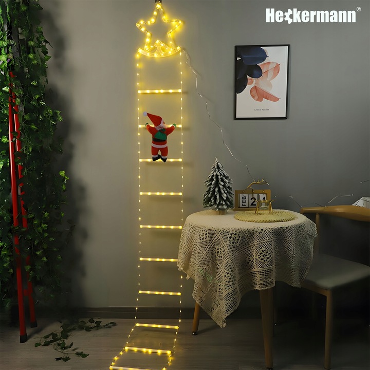 ŚWIĄTECZNA DEKORACJA LED MIKOŁAJ WSPINAJĄCY SIĘ PO DRABINIE ŚWIECĄCY 230cm