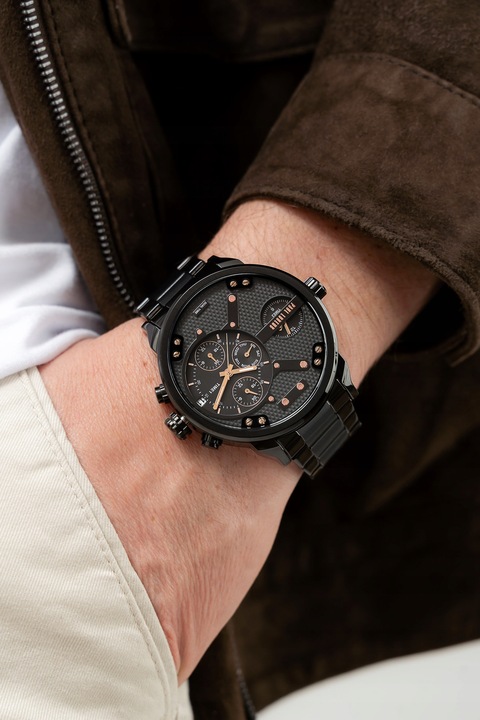 Duży zegarek męski Paul Lorens DIEZELI- stalowy - multidatownik czas dobowy