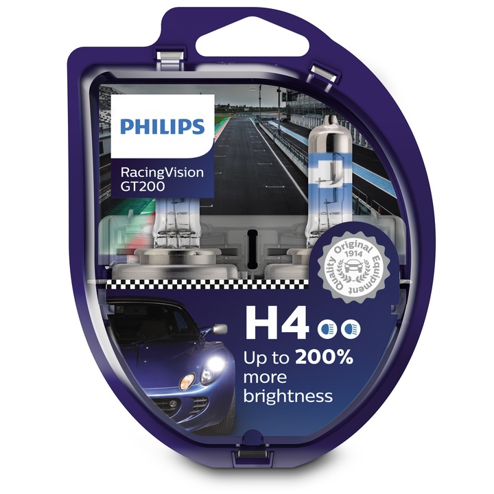Philips żarówki samochodowe H4 12V 60/55W P43t-38 RacingVision GT200 +200%