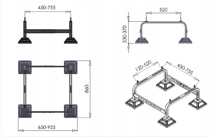 PODSTAWA REGULOWANA POD POMPĘ CIEPŁA 360 kg STOJAK FRAME FOOT FF-755