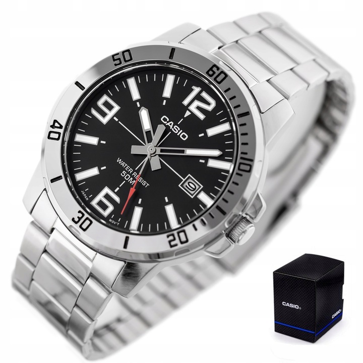 ZEGAREK MĘSKI CASIO RAMZES stalowy datownik +BOX +GRAWER