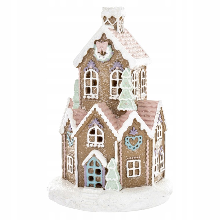Świąteczny Domek Chatka Gingerbread z PASTELOWY domek LED - 21CM PREZENT