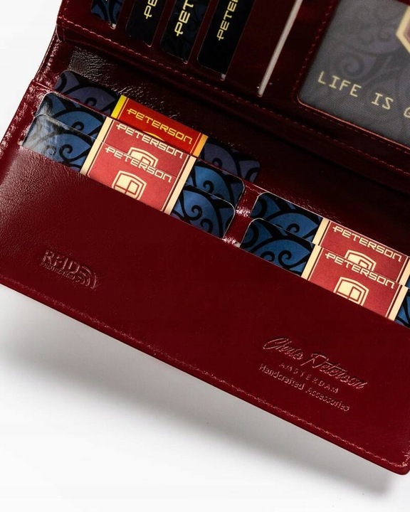 Portfel damski duży RFID na zatrzask pojemny na karty dokumenty PETERSON