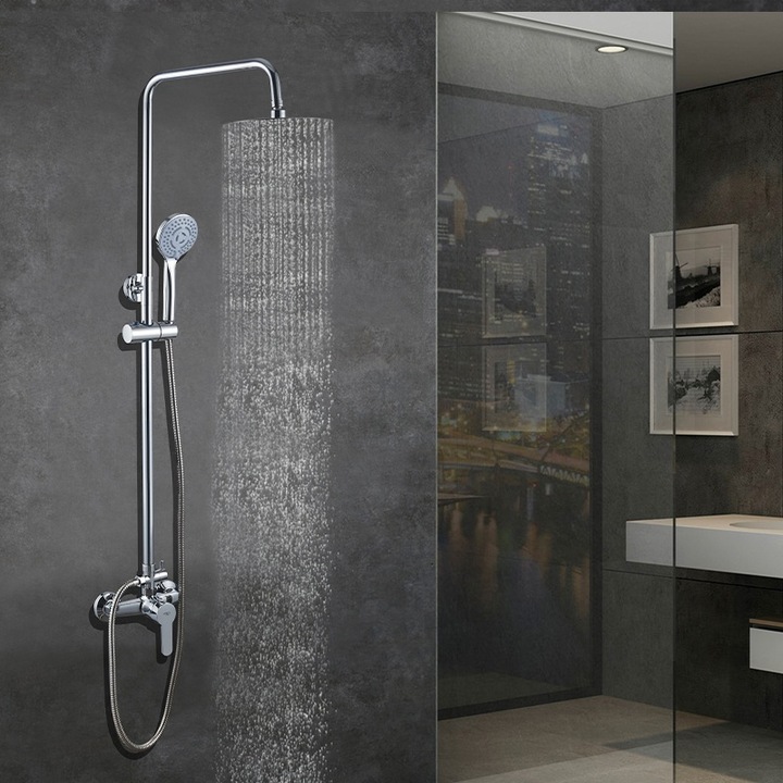 BATERIA PRYSZNICOWA ŁAZIENKOWA ŚCIENNA ZESTAW Z DESZCZOWNICĄ HAVANA CHROM