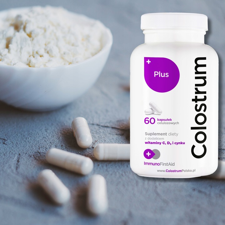 Suplement diety Colostrum PLUS witamina C, D+CYNK KAPSUŁKI 60 dni + prezent
