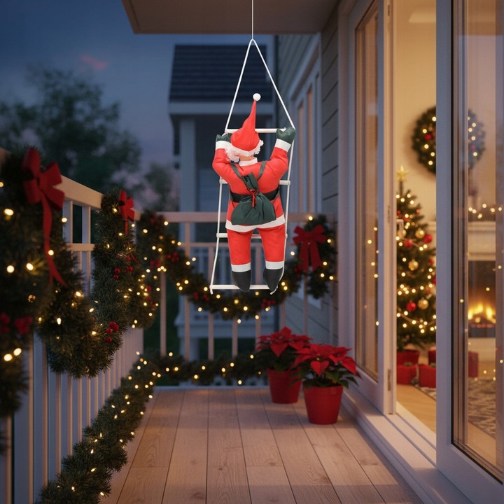 DEKORACJA ŚWIĄTECZNA MIKOŁAJ WCHODZĄCY PO DRABINIE 60 CM na taras balkon