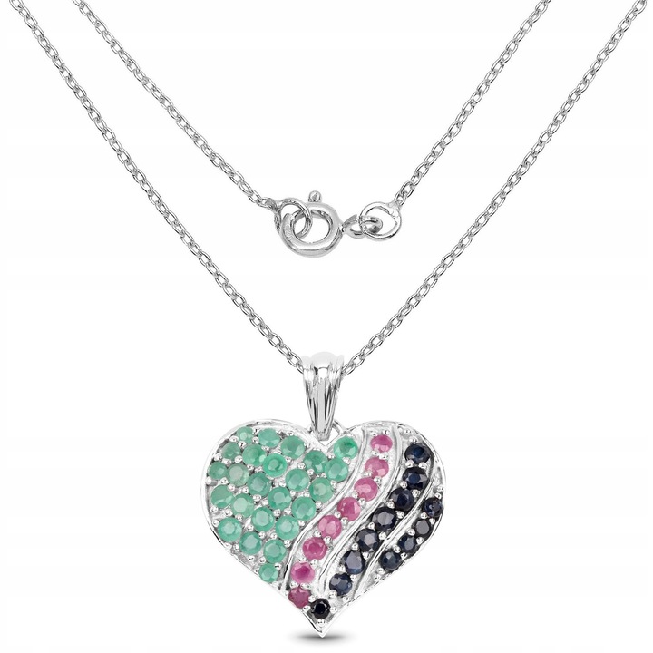 SREBRNY WISIOREK SERCE SZMARAGD RUBIN SZAFIR