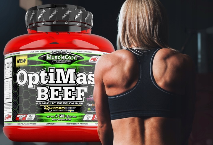 Gainer bez Cukru 5kg OptiMass Beef BCAA Glutamina Węglowodany Beef Protein