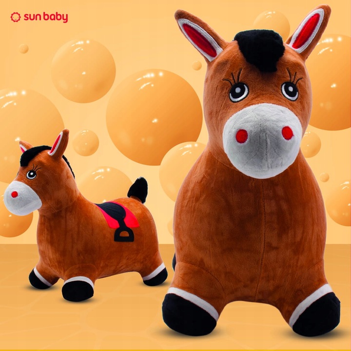 Skoczek pluszowy dla dzieci do skakania Konik brązowy z pompką