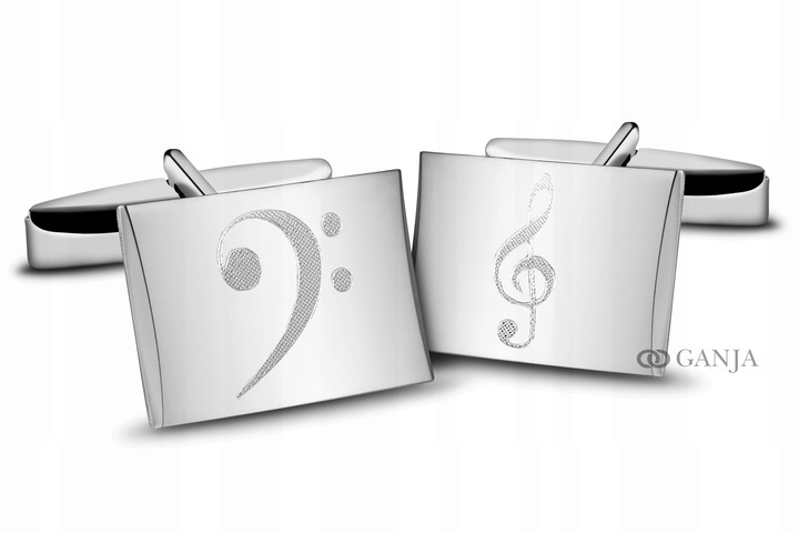 Spinki srebrne do mankietów 925 rodowane Muzyczne klucz wiolinowy i basowy