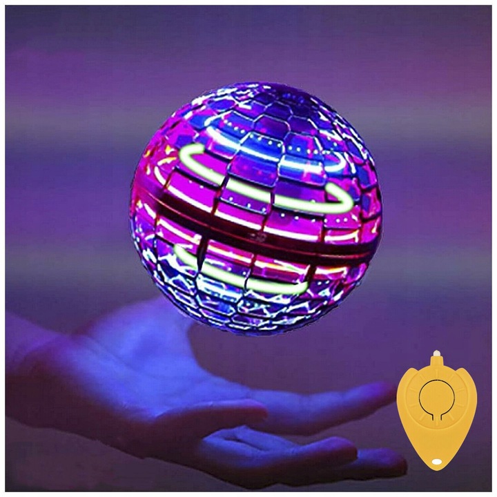 LATAJĄCY DYSK UFO MINI DRON PIŁKA KULA ŚWIECĄCA LED FLYNOVA SPINNER KULA