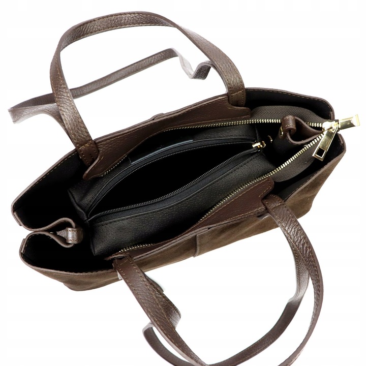 Vera Pelle torebka shopper skóra naturalna zamszowa brązowa czekoladowa