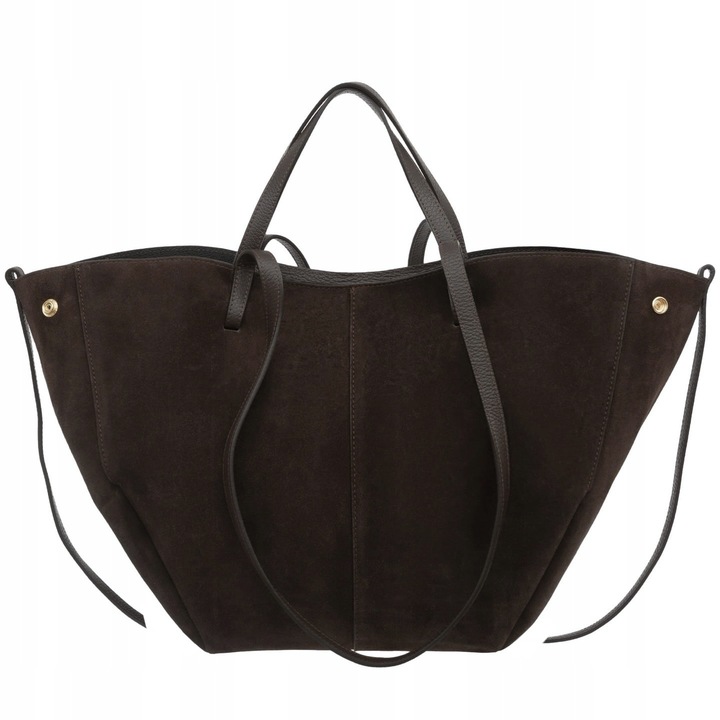 Czekoladowa zamszowa torebka brązowa shopper XL ZAMSZ NATURALNY łódka