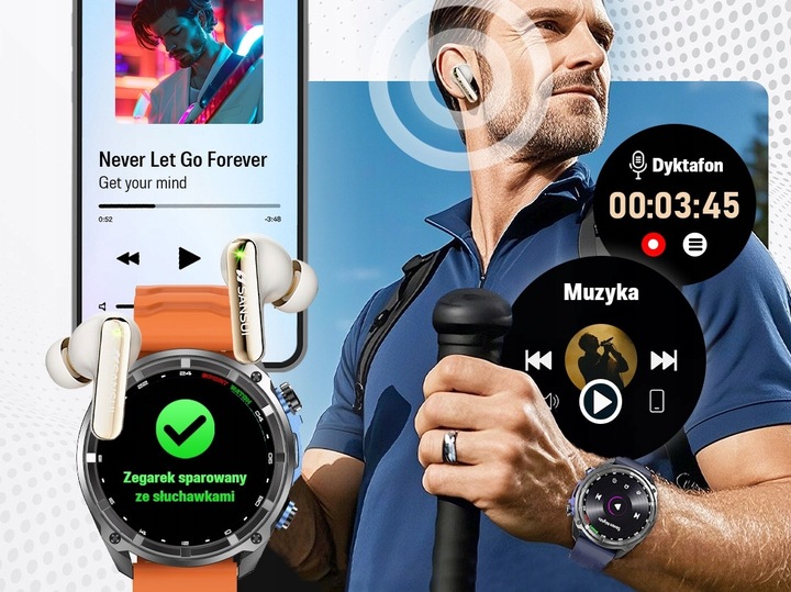 Smartwatch Męski - Zegarek Menu PL GPS Amoled Dyktafon Wodoodpony - 860mAh