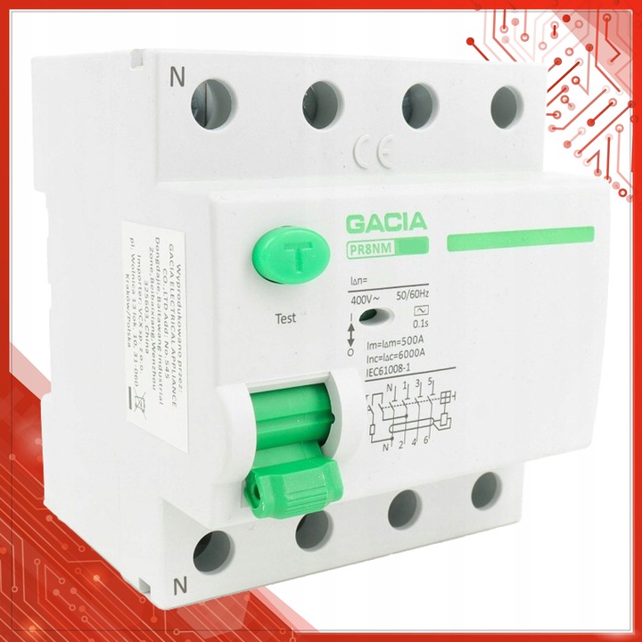 WYŁĄCZNIK RÓŻNICOWOPRĄDOWY 40A 4P 30mA AC 3 FAZY RÓŻNICÓWKA GACIA