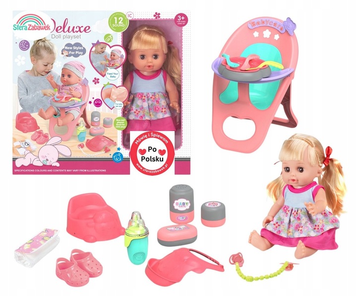 Lalka Martynka bobas pije sika mówi po Polsku krzesełko do karmienia nocnik