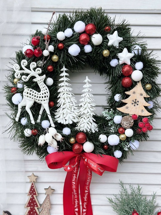 WIANEK ŚWIĄTECZNY BOŻE NARODZENIE WIENIEC NA DRZWI STROIK CHOINKI RENIFER