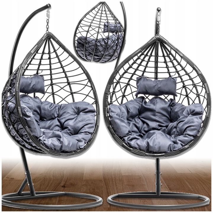 Kosz KOKON Fotel Wiszący Ogrodowy HUŚTAWKA Jakosc PREMIUM GRUBY XXL CZARNY