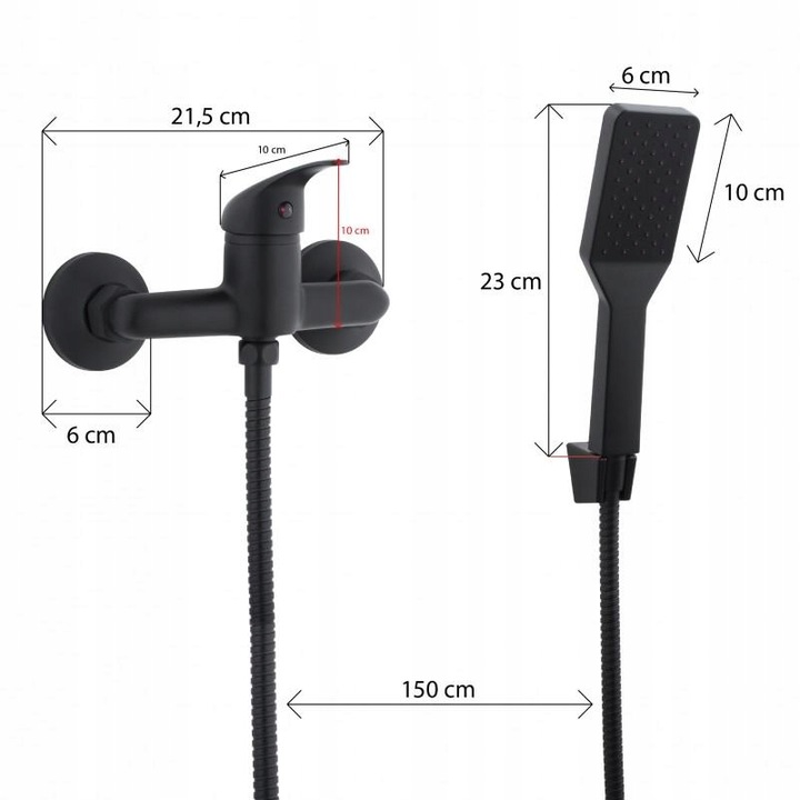 Bateria prysznicowa czarna ścienna jednouchwytowa ze słuchawką i wężem YOKA