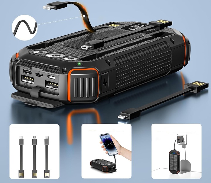 POWERBANK ŁADOWARKA SOLARNY 20000mAh 5xUSB LATARKA KARABIŃCZYK QI Acelufly