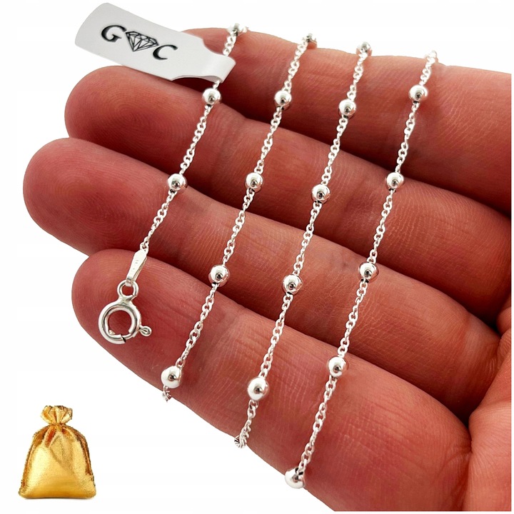 SREBRNY ŁAŃCUSZEK SINGAPUR Z KULECZKAMI REGULOWANY DLA DZIEWCZYNKI 30+5 cm