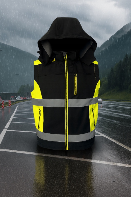 KAMIZELKA robocza BEZRĘKAWNIK softshell Z KAPTUREM odblaskowy OCIEPLANY L