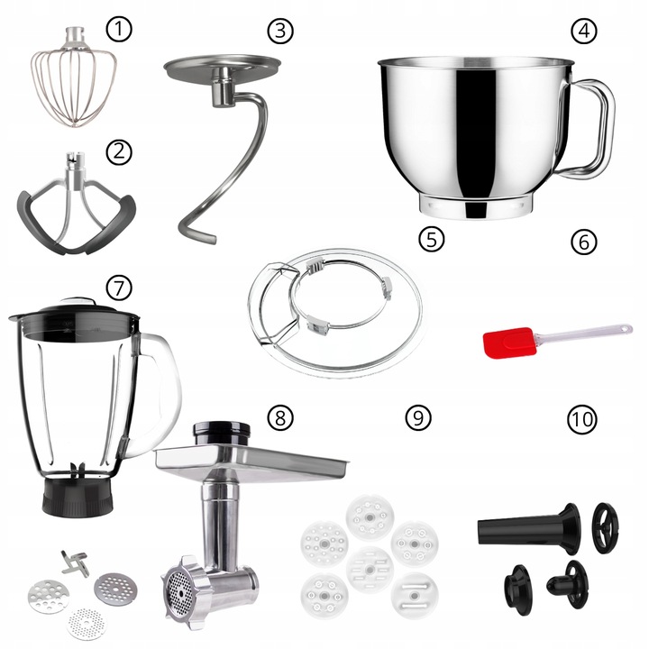 Wielofunkcyjny Mikser Robot Kuchenny BLENDER MASZYNKA 1900W 6,2L Akcesoria