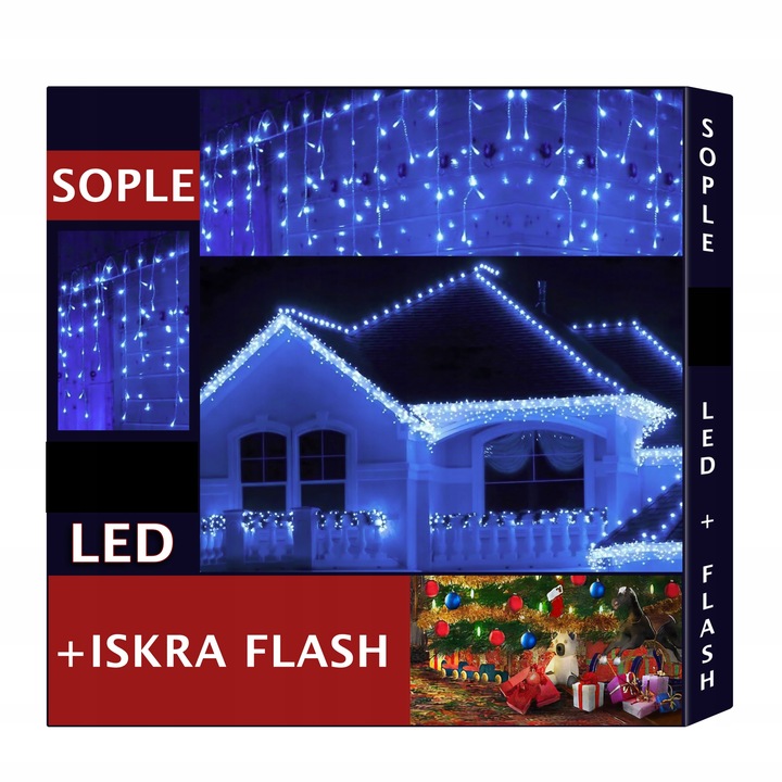 SOPLE 500 LED KURTYNA LAMPKI GIRLANDA ZEWNĘTRZNE IP44 FLASH NIEBIESKIE