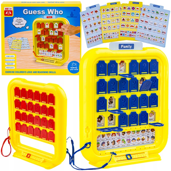 Gra Rodzinna Pamięciowa Edukacyjna "Zgadnij Kto?" 4 Plansze Tablica Karty