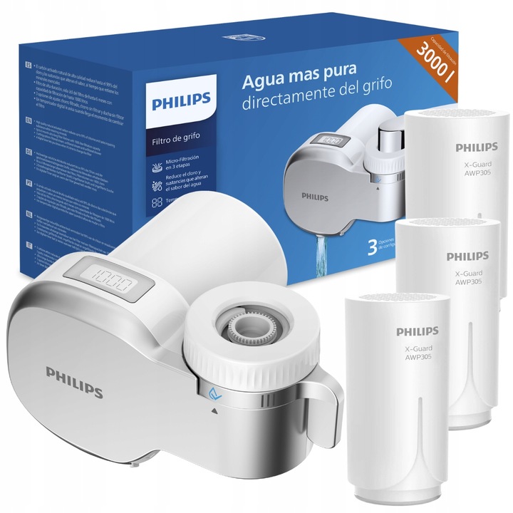 Filtr wody na kran PHILIPS AWP3705P3 filtr nakranowy z licznikiem, 3 wkłady