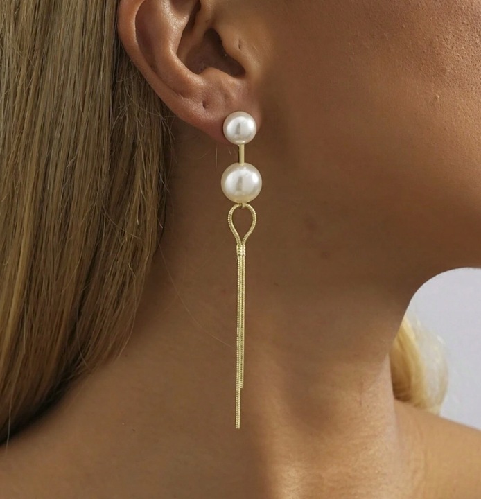 Kolczyki Sztyfty Kolor: Złote Perły Perełki Eleganckie Wiszące Retro 90mm