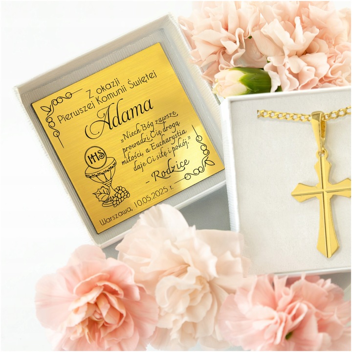 ZŁOTY ŁAŃCUSZEK KOMUNIJNY PR. 925 585 WISIOREK KRZYŻYK DLA CHŁOPCA + GRAWER
