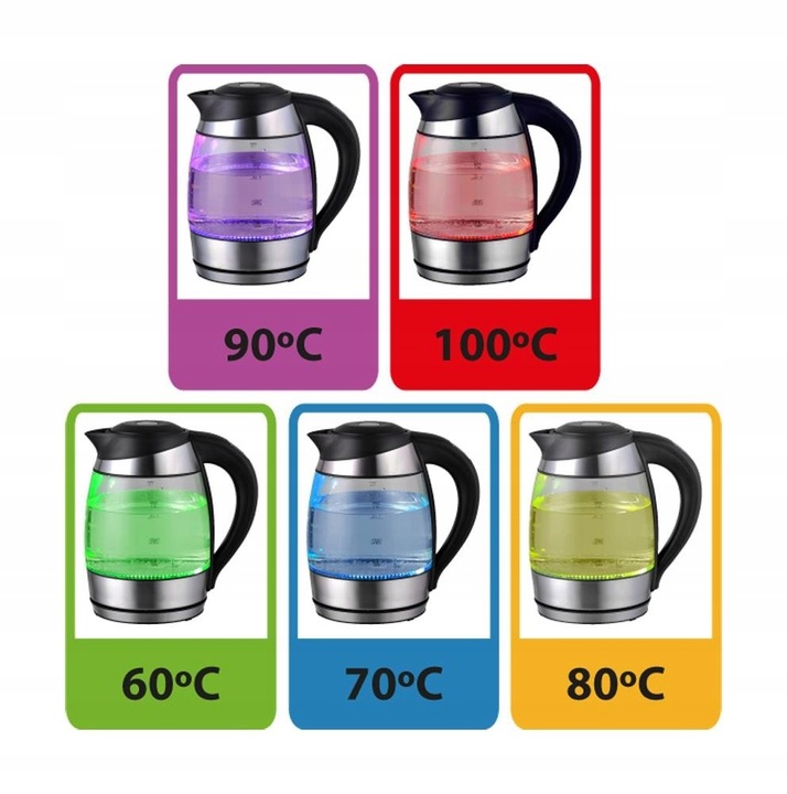 Czajnik Elektryczny Szklany LED Regulacja Temperatury 2200W Esperanza 1,7L