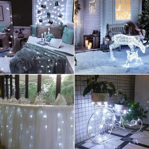 LAMPA SOLARNA GIRLANDA OGRODOWA 100 LED ZIMNA 12m