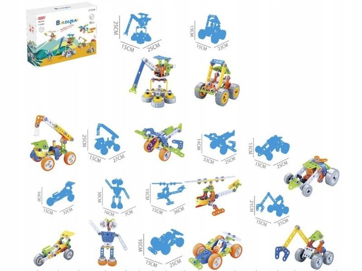 Klocki Konstrukcyjne, Elastyczne 167 El. Pojazdy Budowlane, Auto, Wyścigówk