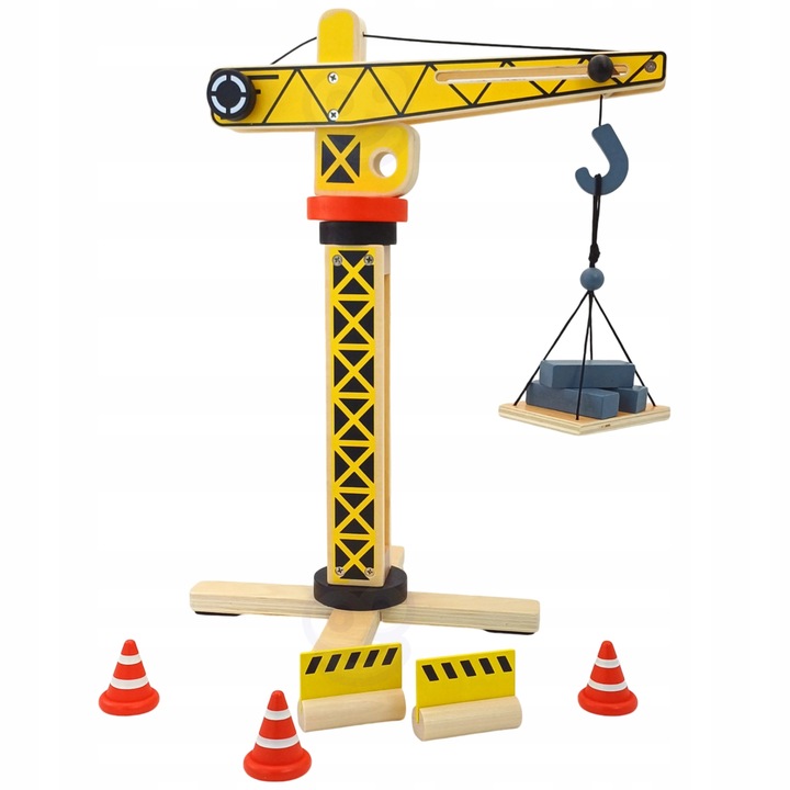 DŻWIG ŻURAW DREWNIANY PLAC BUDOWY XXL POJAZDY CIĘŻARÓWKA KOPARKA 5w1 WOOPIE