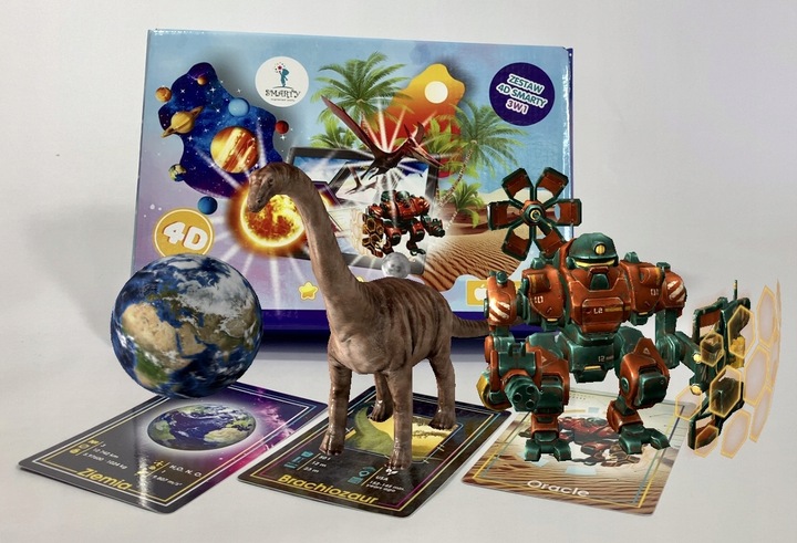 DINOZAURY PLANETY ROBOTY INTERAKTYWNE KARTY 4D SMARTFON APLIKACJA 3+ SMARTY