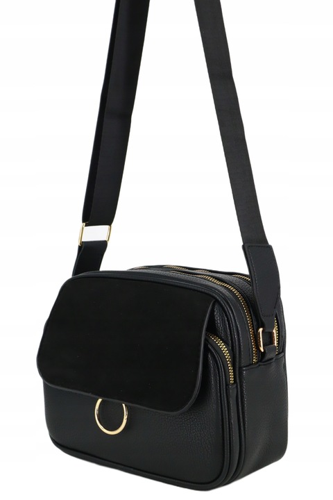 Torebka mała przewieszka miejska klasyczna długi pasek klapeczka CZARNA