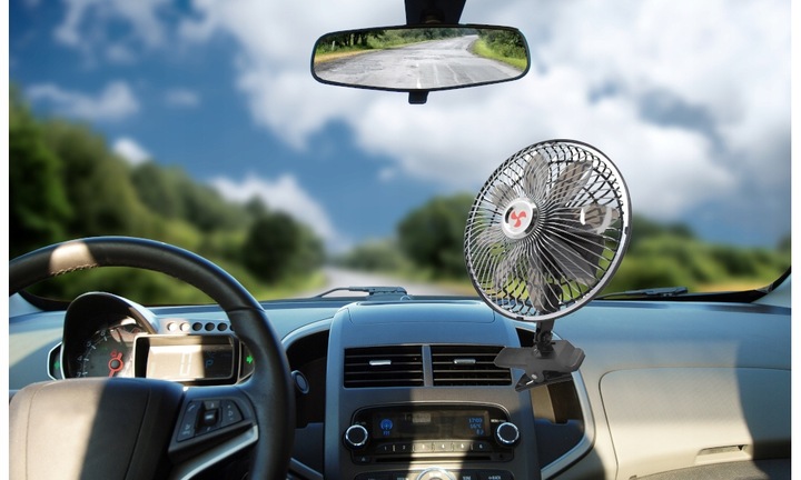 Wentylator samochodowy chrom 12V 8'' z klipsem 8 śmigieł