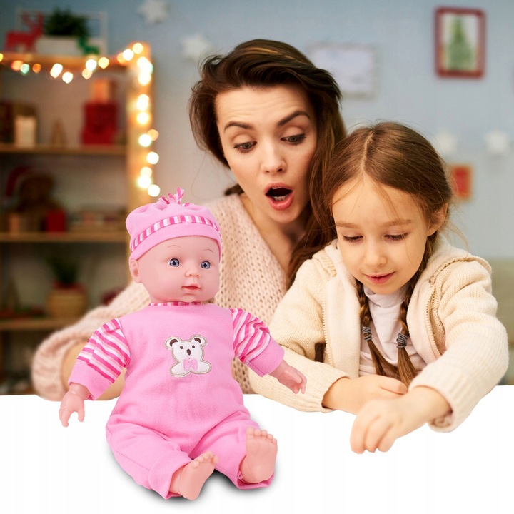 LALKA BOBAS W ŚPIOSZKACH MÓWI ŚMIEJE SIĘ 34CM MIĘKKA ŚLICZNA UBRANKO CZAPKA