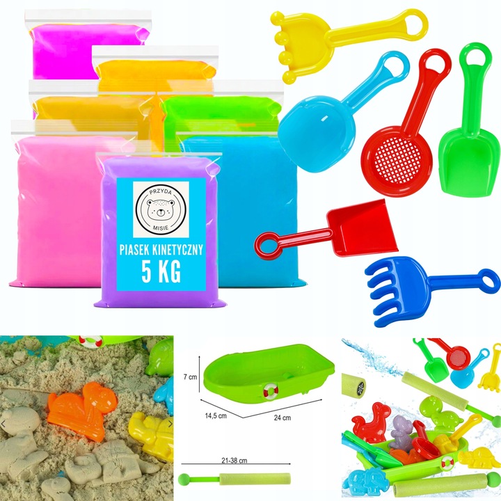 DUZY ZESTAW XXL PIASEK KINETYCZNY 5 KG BASEN ŁOPATKA PIASKOWNICA STATEK