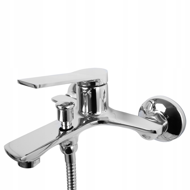 Bateria wannowa ścienna z prysznicem chrom srebrna słuchawka z wężem YOKA