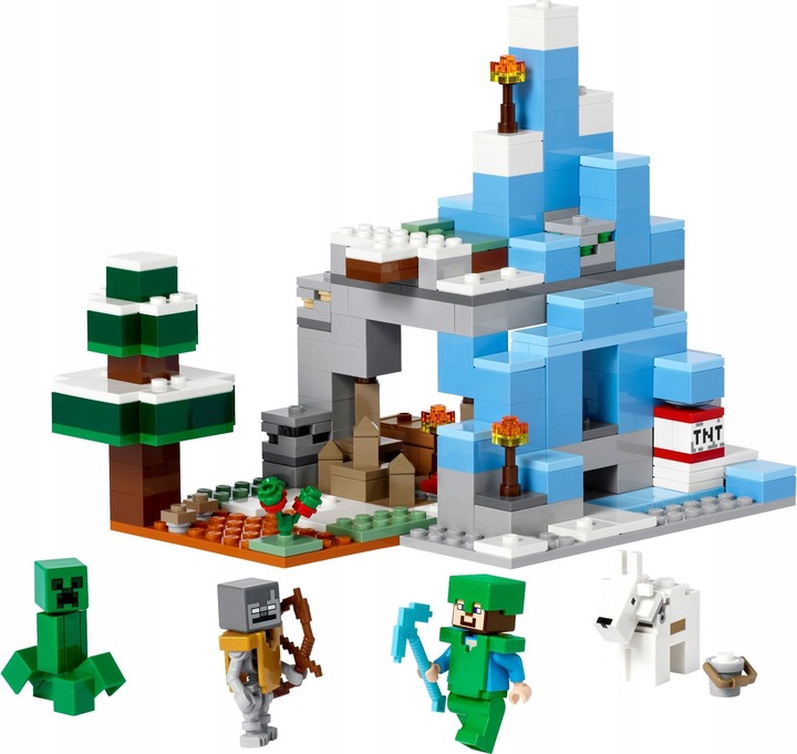 LEGO MINECRAFT 21243 KLOCKI LODOWA JASKINIA DOMEK OŚNIEŻONE SZCZYTY